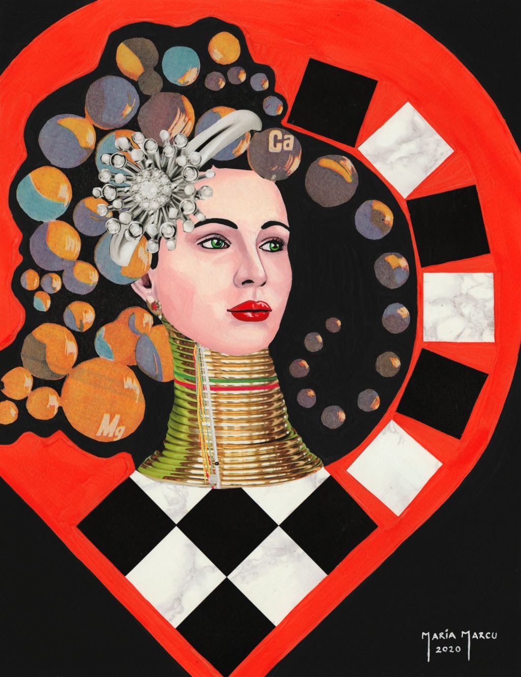 CAPTIVE SHELL – ORIGINAL MIXED MEDIA, WOMAN POP ART&nbsp;PORTRAIT
