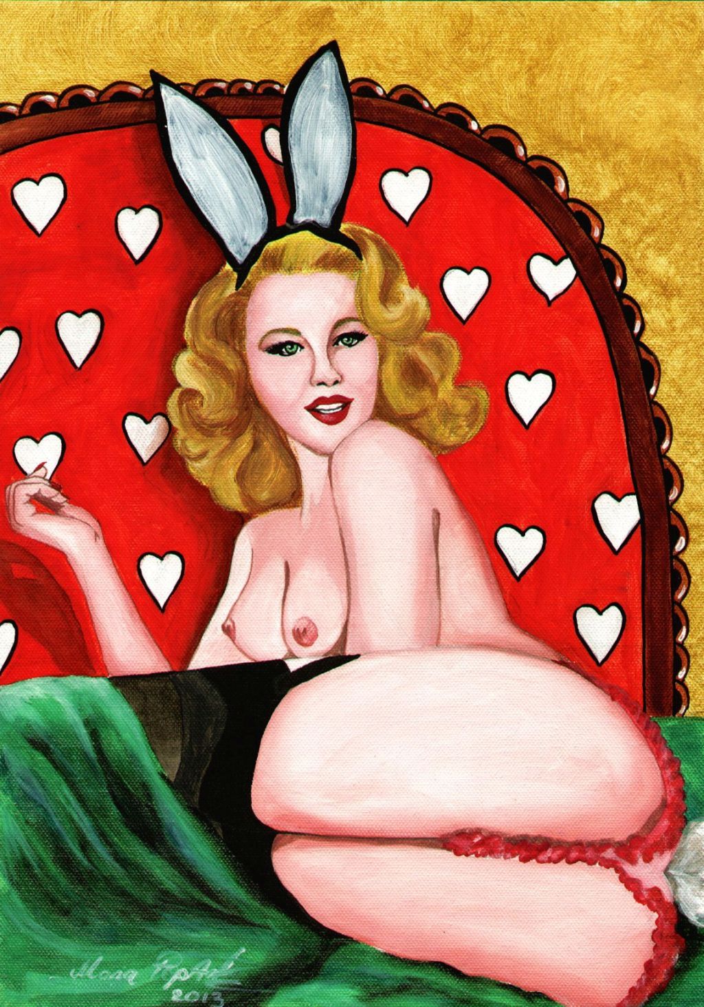 HONEY BUNNY – ORIGINAL EROTIC PIN-UP, PLAYBOY BUNNY CANVAS PAINTING, SEXUAL LIBERATION, POP ART&nbsp;EROTICA