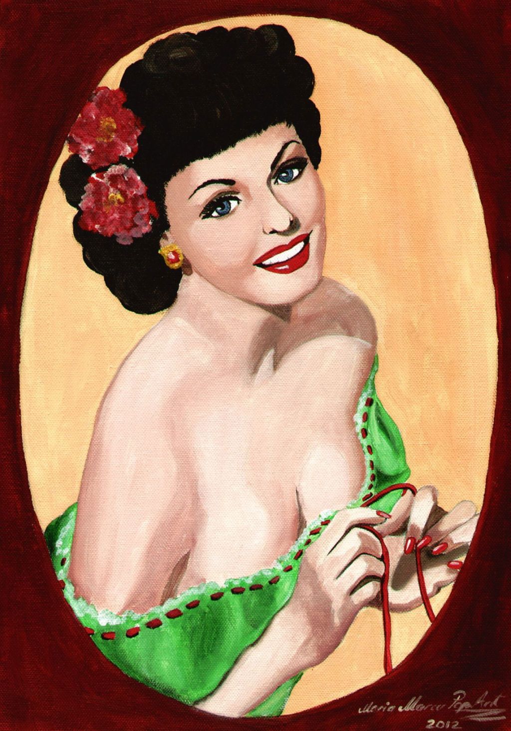 SOMEWHERE IN TIME – ORIGINAL AMERICANA PIN-UP, EROTIC POP ART, PORTRAIT EROTICA, ACRYLIC ON CANVAS&nbsp;PAINTING