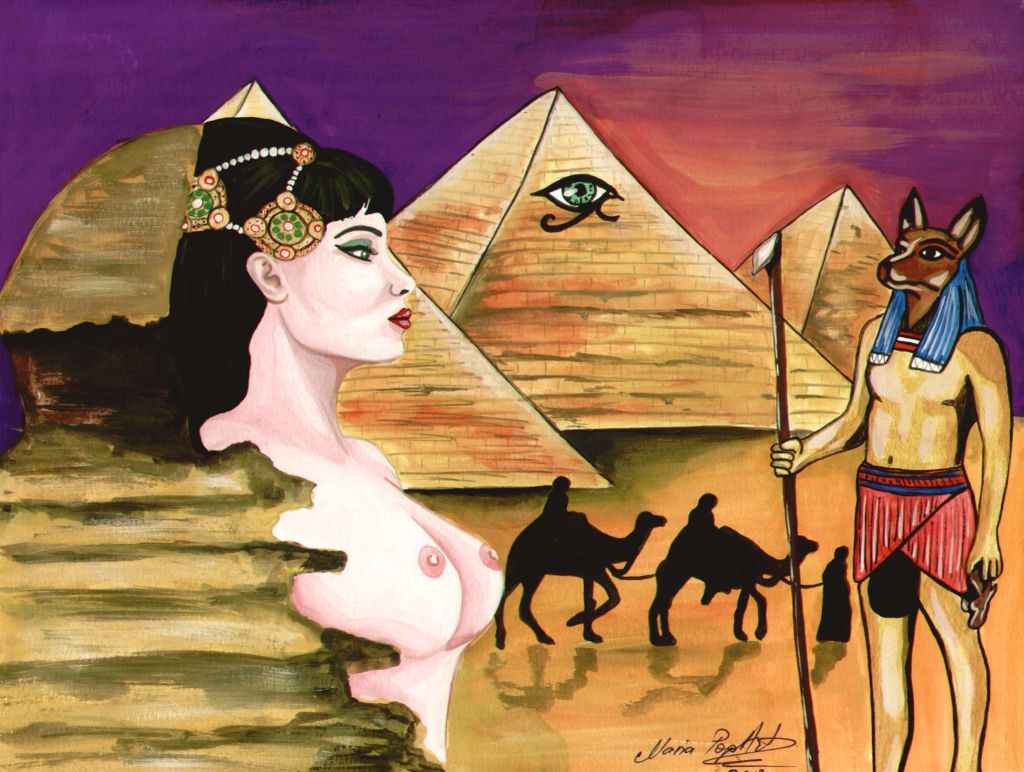 SECRET SPHINX – ORIGINAL POP ART EROTIC WATERCOLOR, ANCIENT EGYPT&nbsp;EROTICA