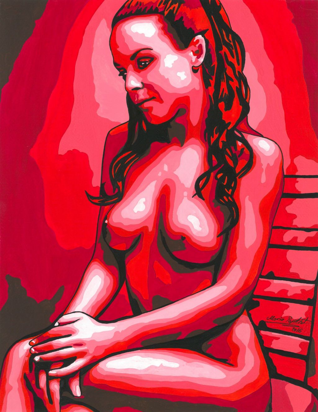 TWILIGHT EVE – ORIGINAL SIN WATERCOLOR, EROTIC PAINTING, POP ART EROTICA, NUDITY&nbsp;SHYNESS