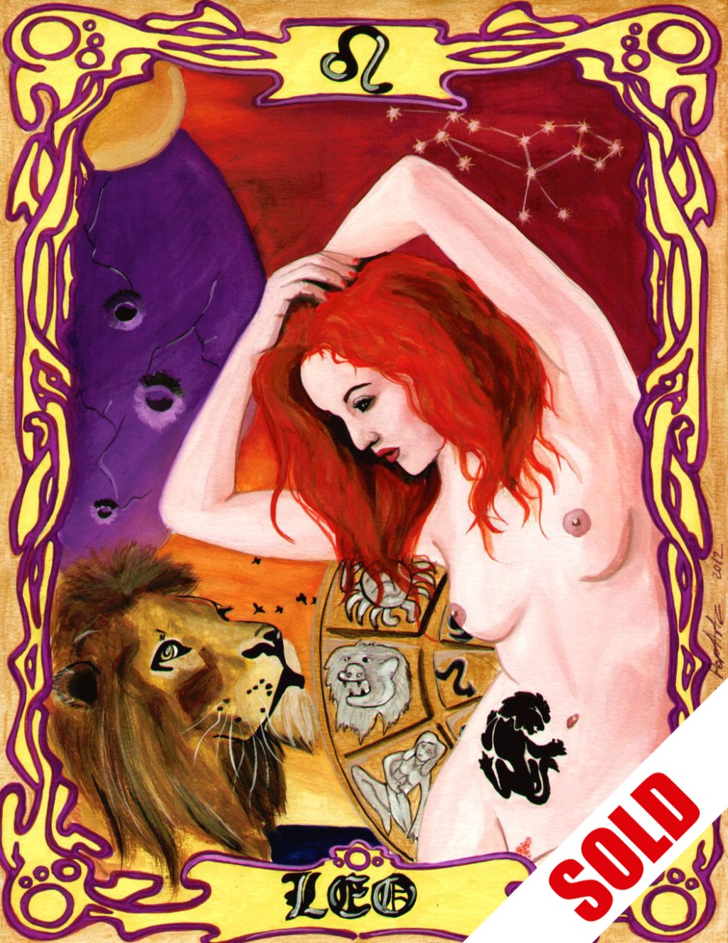 EROTIC ZODIAC: LEO – ORIGINAL POP ART WATERCOLOR, HOROSCOPE EROTICA&nbsp;PAINTING