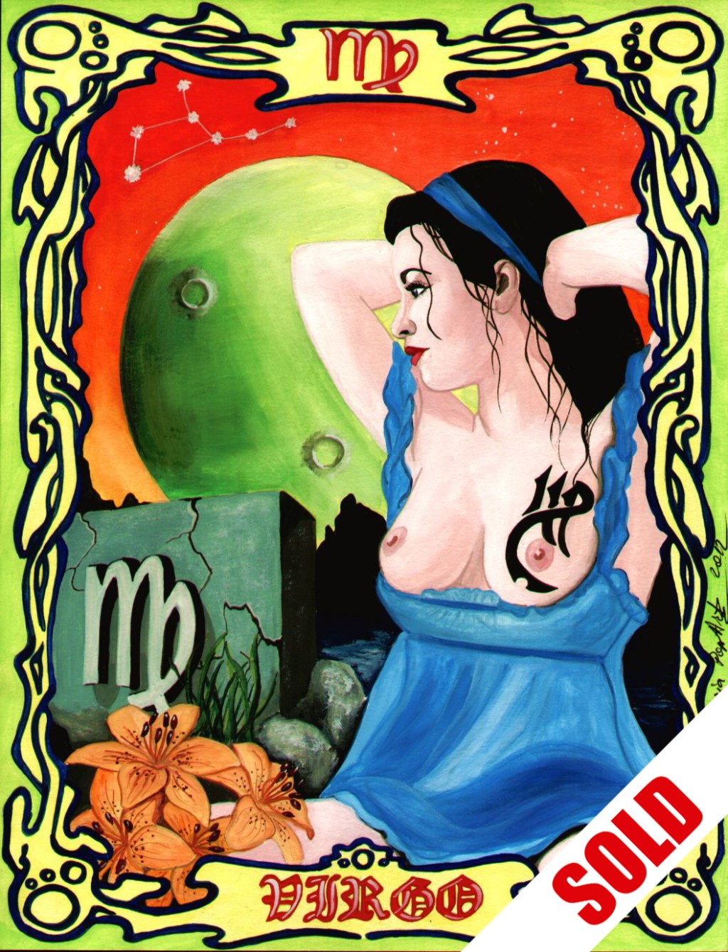 EROTIC ZODIAC: VIRGO – ORIGINAL POP ART WATERCOLOR, HOROSCOPE EROTICA&nbsp;PAINTING