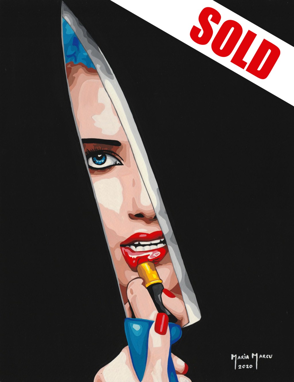BEAUTY BLADE – ORIGINAL POP ART WATERCOLOR, TRIBUTE TO AGATHA CHRISTIE, POLICIER&nbsp;EROTICA