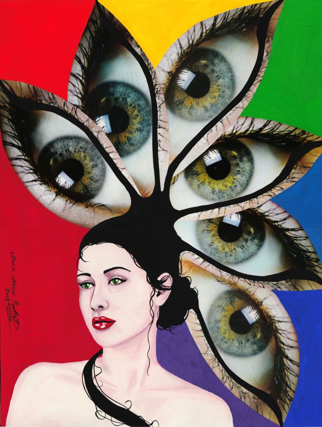 FREE AS A BIRD – ORIGINAL MIXED MEDIA, SADNESSS PORTRAIT, EROTIC POP ART MANIFESTO, LGBTQ&nbsp;RIGHTS