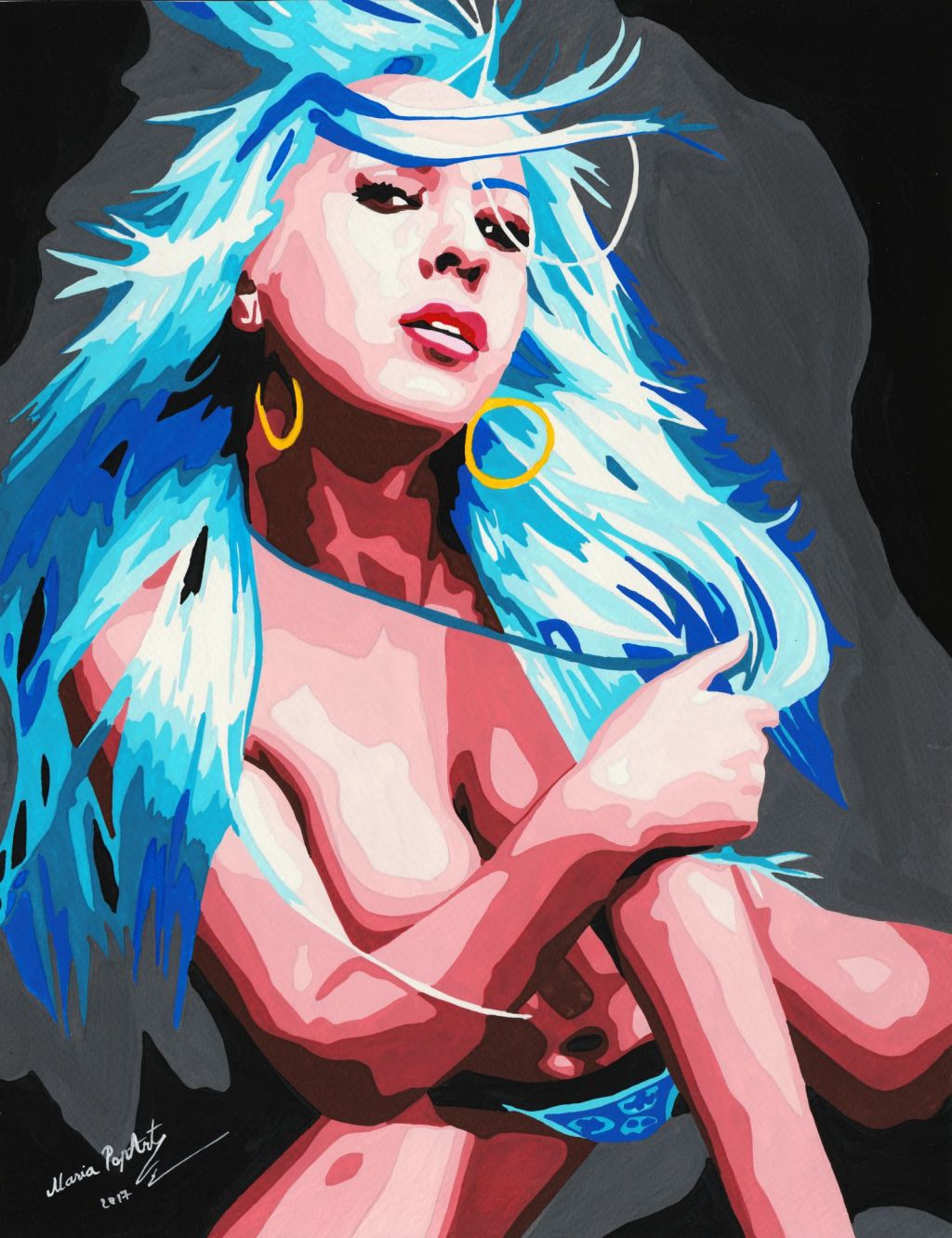 MAGIC SIREN – ORIGINAL EROTIC WATERCOLOR, WATER SPIRIT, MODERN MYTH, POP ART&nbsp;EROTICA