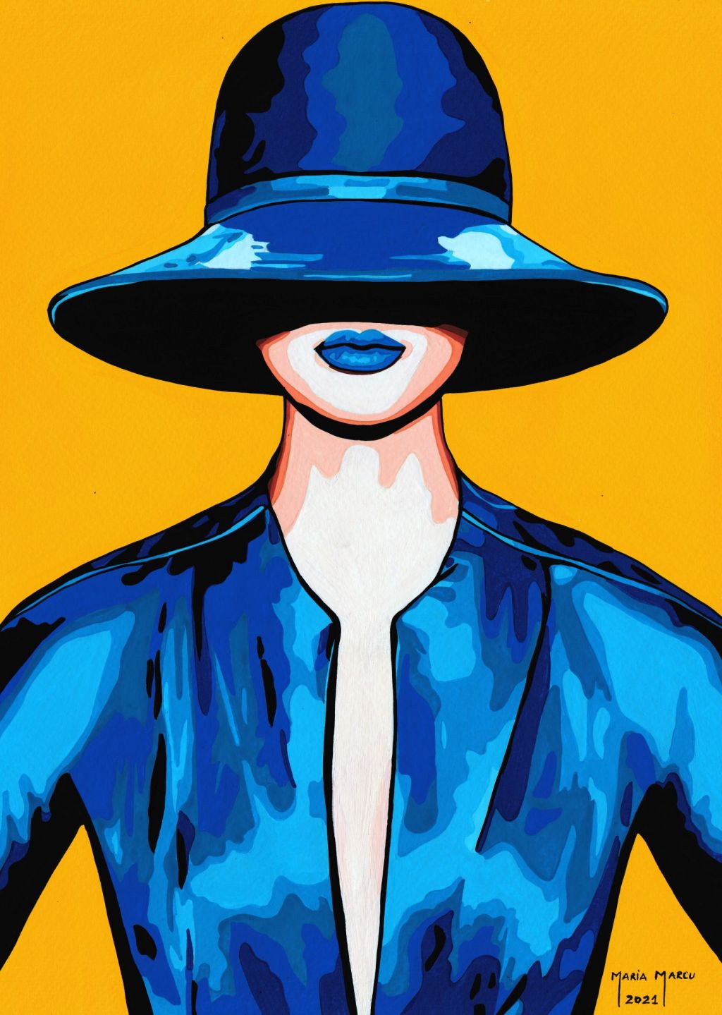 SKYFALL – ORIGINAL POP ART PORTRAIT,  MYSTERIOUS WOMAN, MAGICAL HAT, AVANT-GARDE&nbsp;WATERCOLOR