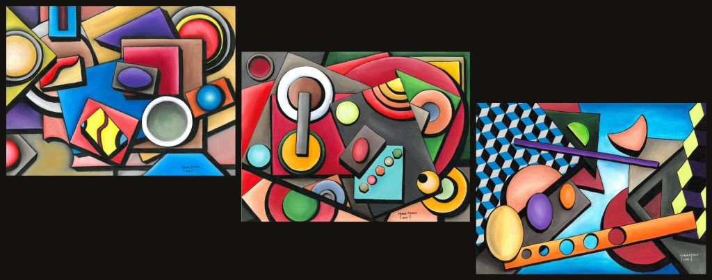 DIVINE TRILOGY – ORIGINAL ABSTRACT TRIPTYCH, GEOMETRIC MODERNISM, CHAOS & ORDER ACRYLIC ON CANVAS, FRAMED&nbsp;PAINTINGS