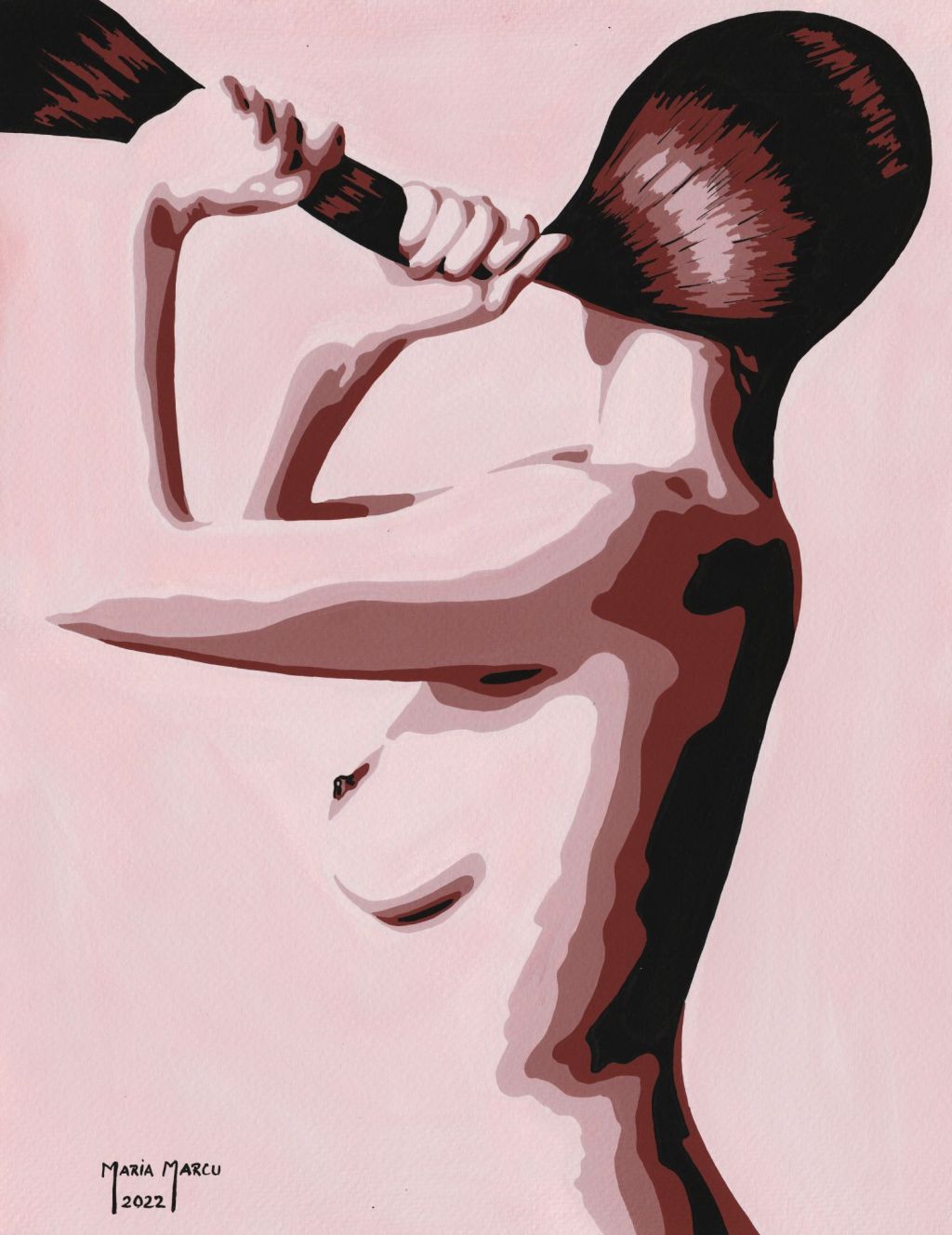 CAPPUCCINO GIRL – ORIGINAL EROTIC  WATERCOLOR, GOOD VIBES, SENSUAL POP ART&nbsp;EROTICA