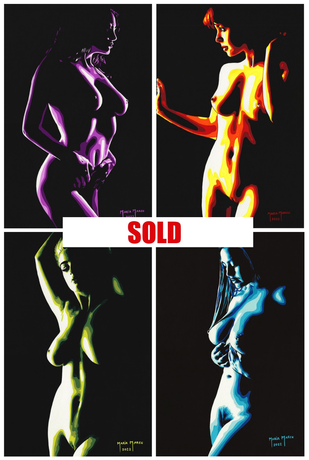 EROTIKON – ORIGINAL SET OF 4 EROTIC PAINTINGS, ARTISTIC NUDES, SHADE FX, POP ART&nbsp;EROTICA