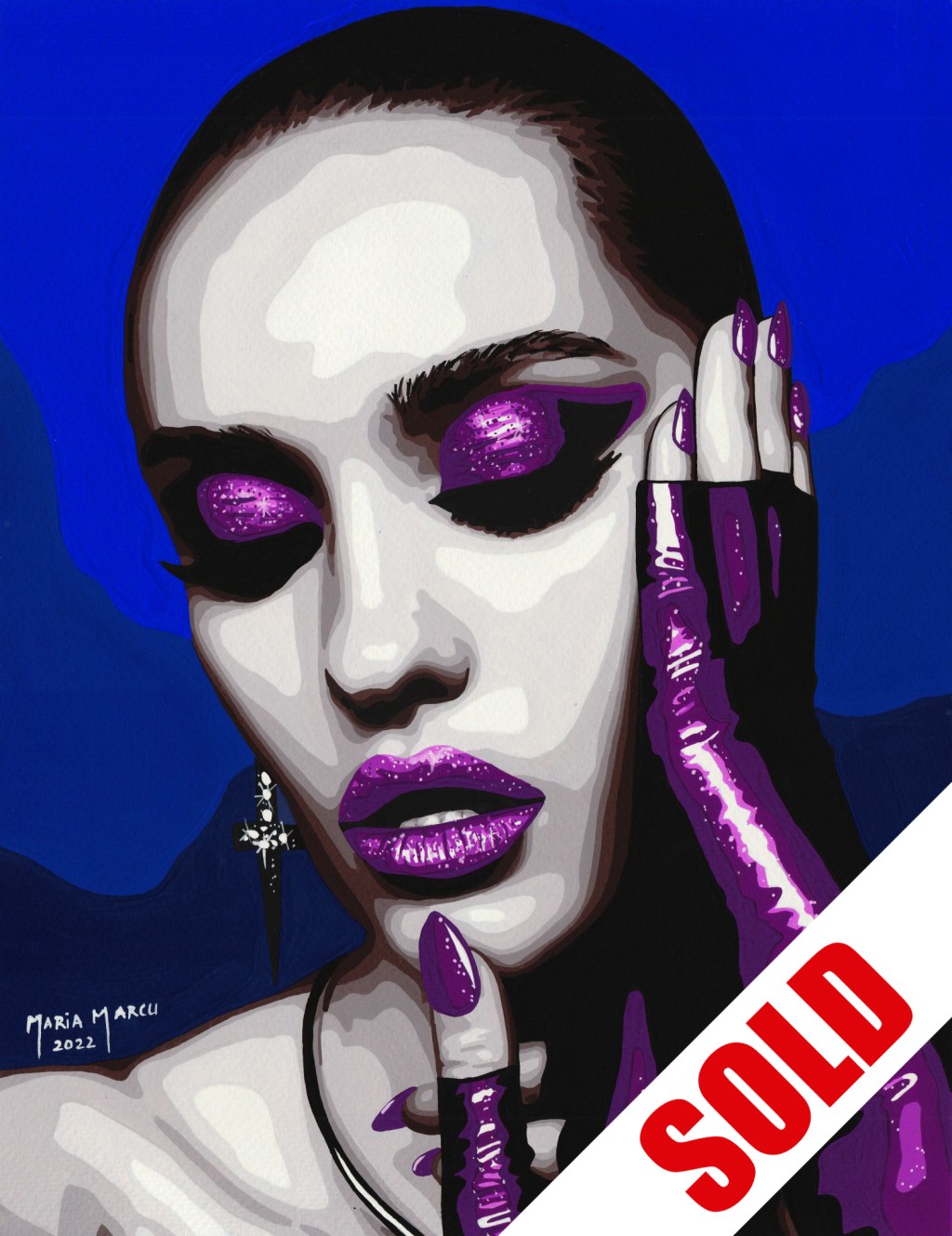 SOUL REMINDER – ORIGINAL POP ART WATERCOLOR, GLAMOUR WOMAN PORTRAIT, LATEX&nbsp;EROTICA