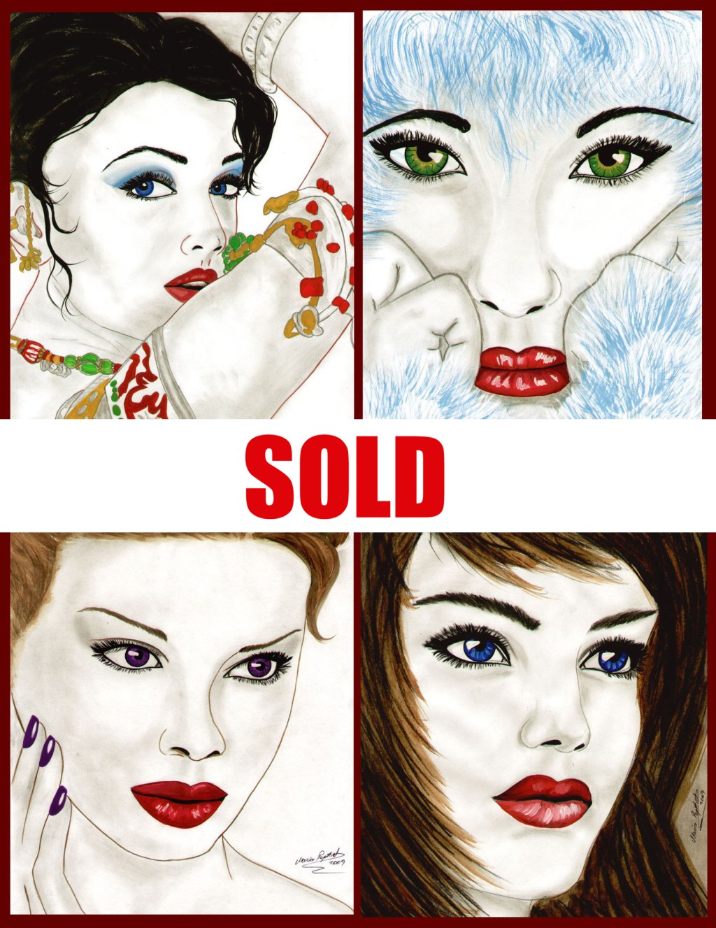 FEMININE EXPRESSIVENESS – 4 DRAWING STUDIES, WATERCOLOR & PENCIL SKETCHES, PORTRAITS OF&nbsp;WOMEN