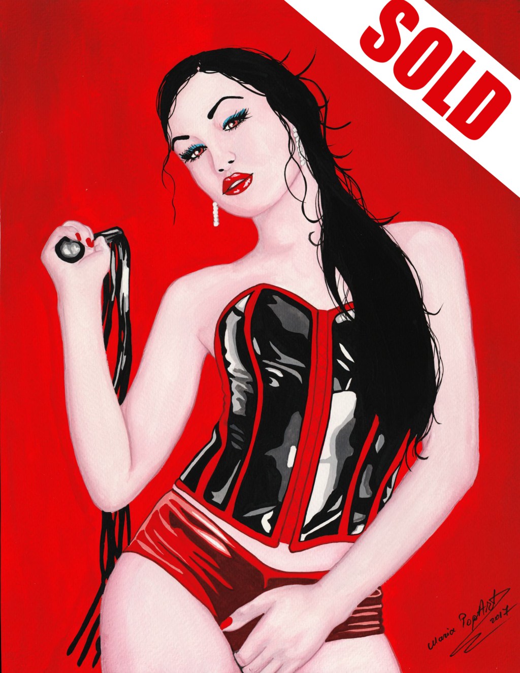 MYSTIC WHIP – ORIGINAL EROTIC WATERCOLOR, FETISH ART, BDSM PAINTING, POP ART&nbsp;EROTICA