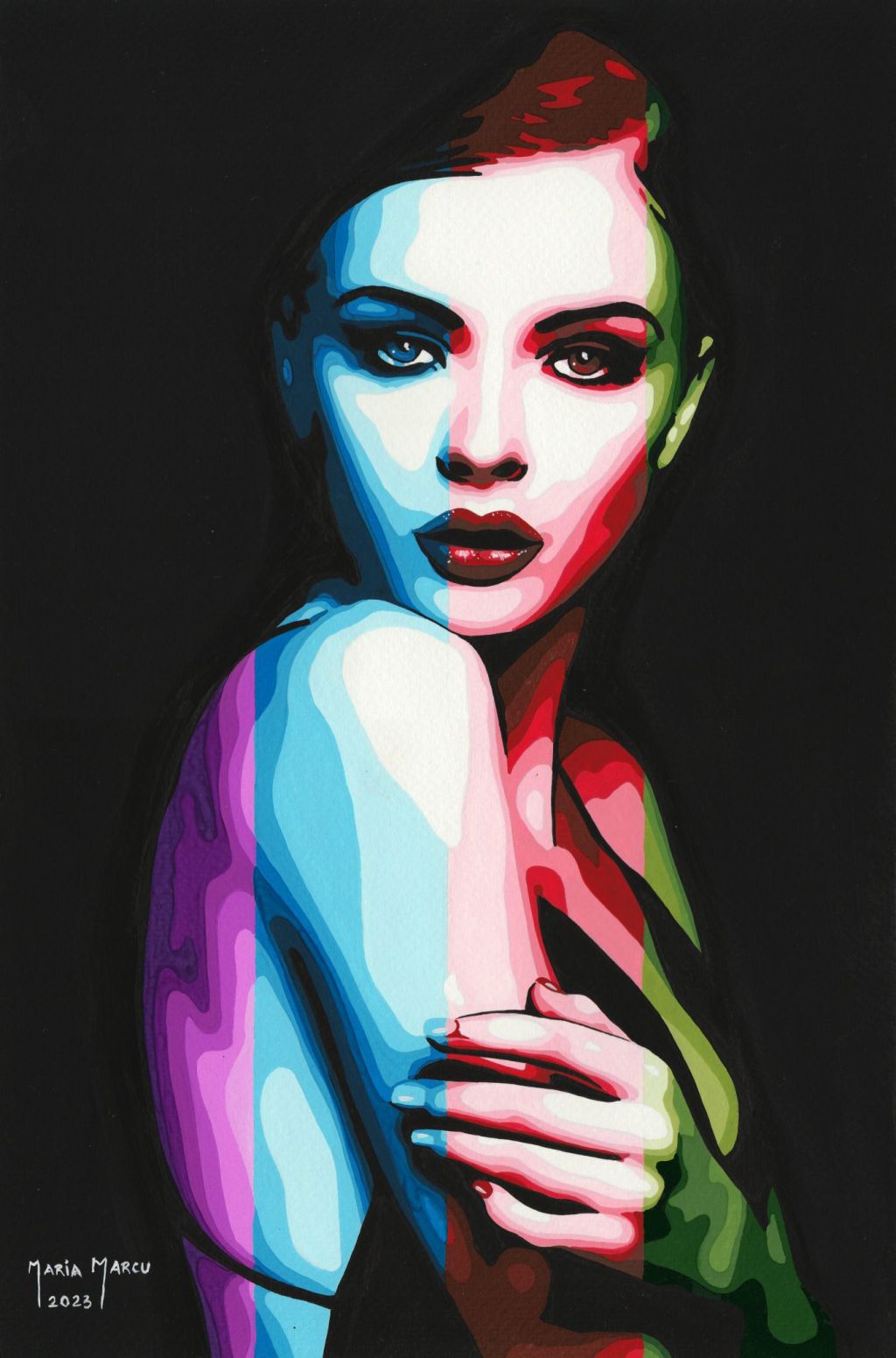 HOLOGRAMIZE HER – ORIGINAL POP ART PORTRAIT, TRICOLOR PROGRESSIVE&nbsp;EROTICA