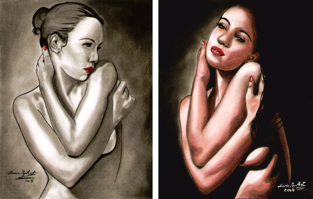 MI AMOR – WOMEN EROTIC PORTRAITS IN CHARCOAL & CHALK PASTEL, DRAWINGS WITH VARNISH PROTECTION, ARTISTIC&nbsp;EROTICA
