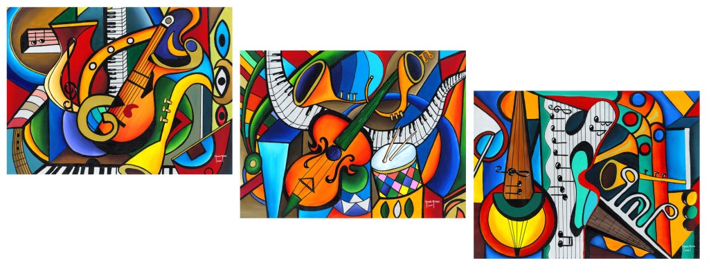 BABYLON JAZZ – ORIGINAL CUBIST TRIPTYCH, MUSICAL INSTRUMENTS IMPROVISATION, EXPERIMENTAL POP&nbsp;ART
