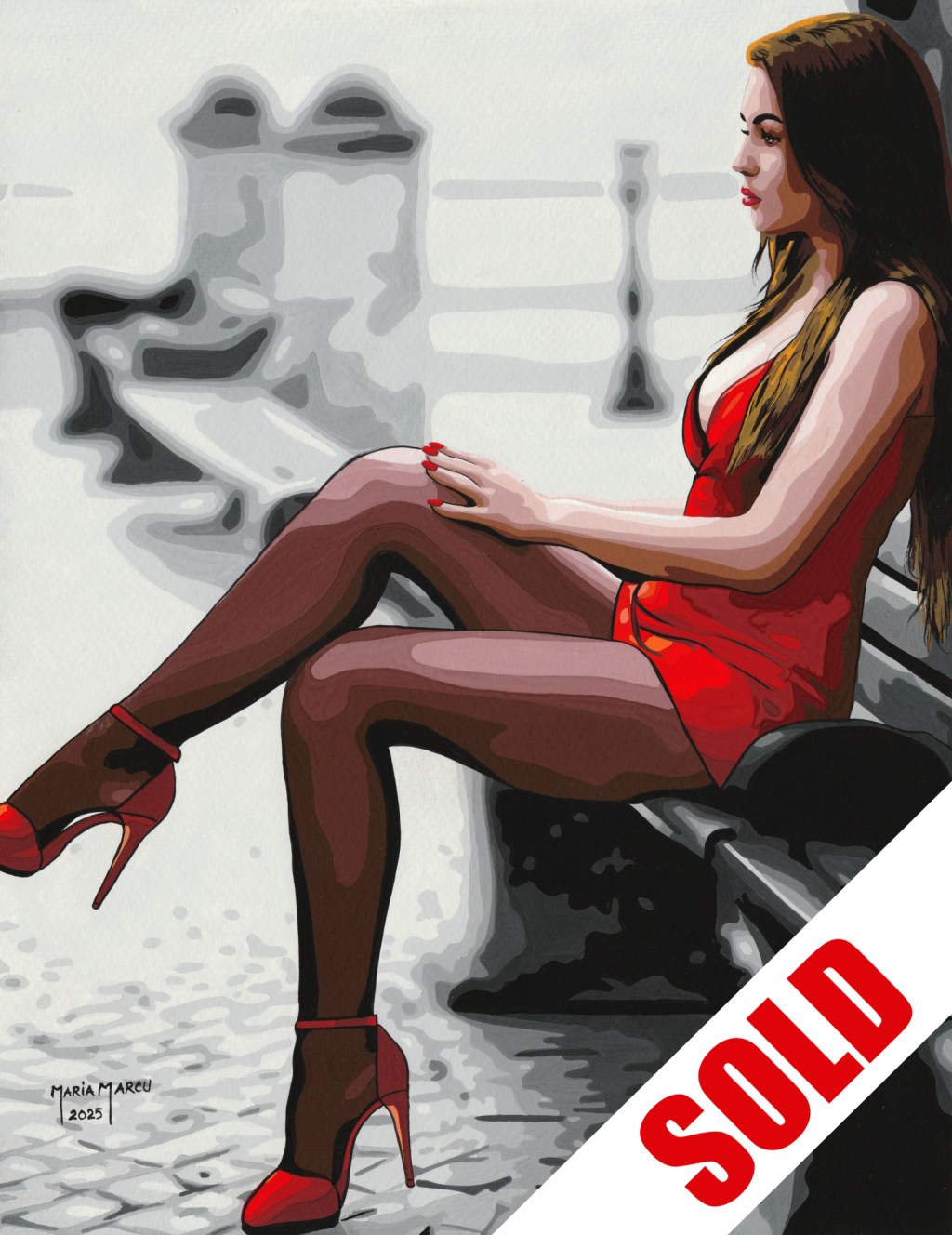THE WAITING – ORIGINAL POP ART PORTRAIT, HIGH HEELS & STOCKINGS&nbsp;EROTICA