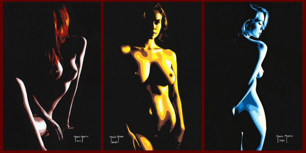 BODY SHADOWS – ORIGINAL EROTIC POP ART, SET OF 3 EROTICA&nbsp;WATERCOLORS