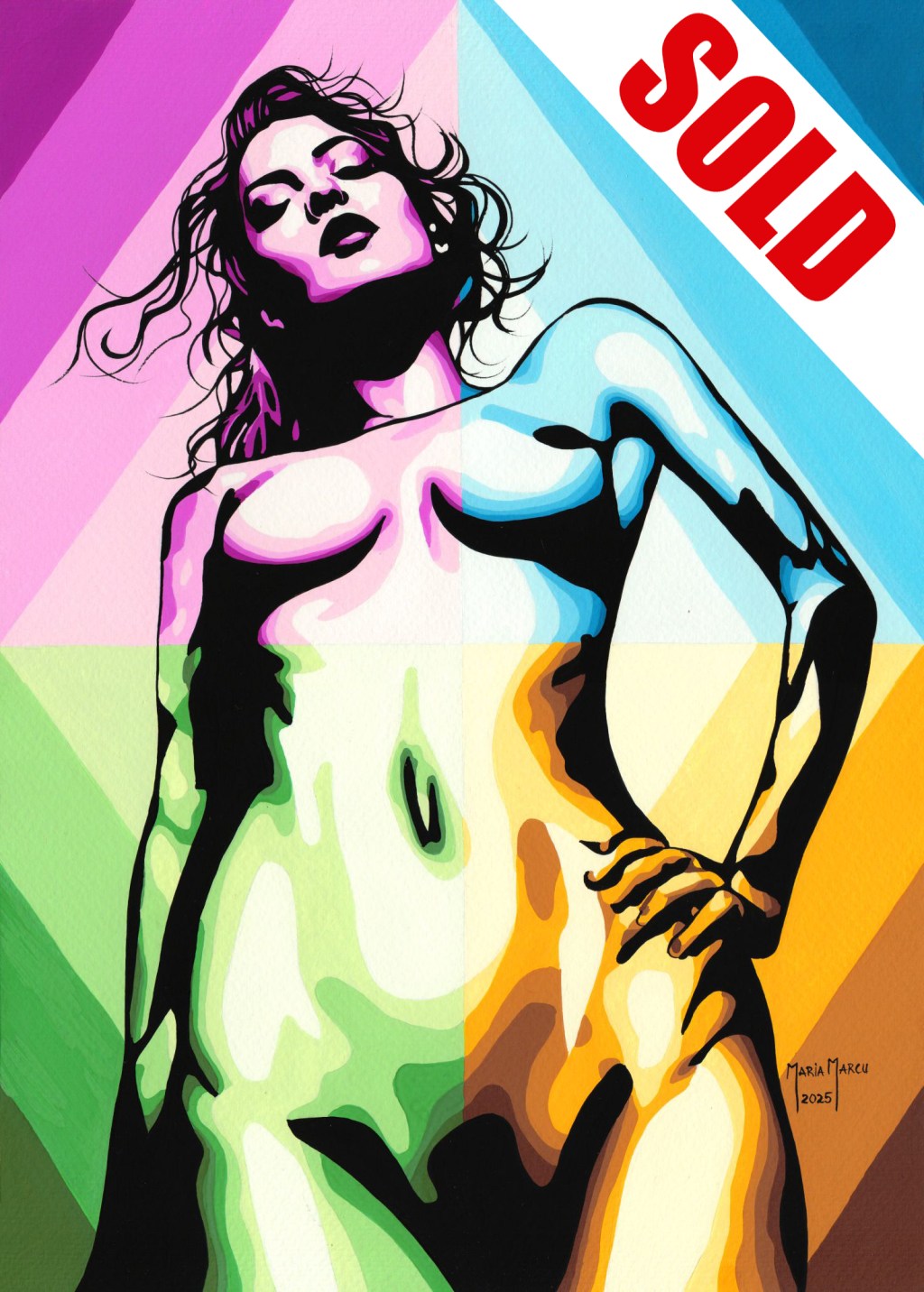 EMANCIPATION – ORIGINAL EROTIC WATERCOLOR, AVANT-GARDE MANIFESTO,  4 COLOR POP ART&nbsp;EROTICA