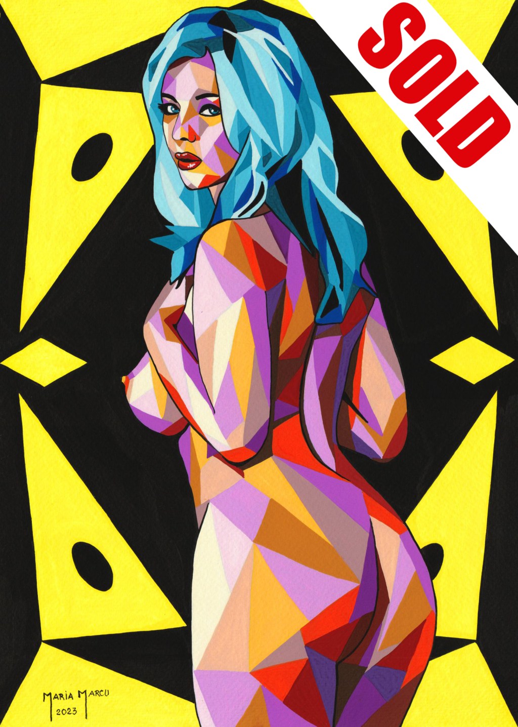 SOLITAIRE – ORIGINAL EROTIC POP ART, WPAP CUBIST GEOMETRIC, PIN-UP AMERICANA&nbsp;EROTICA