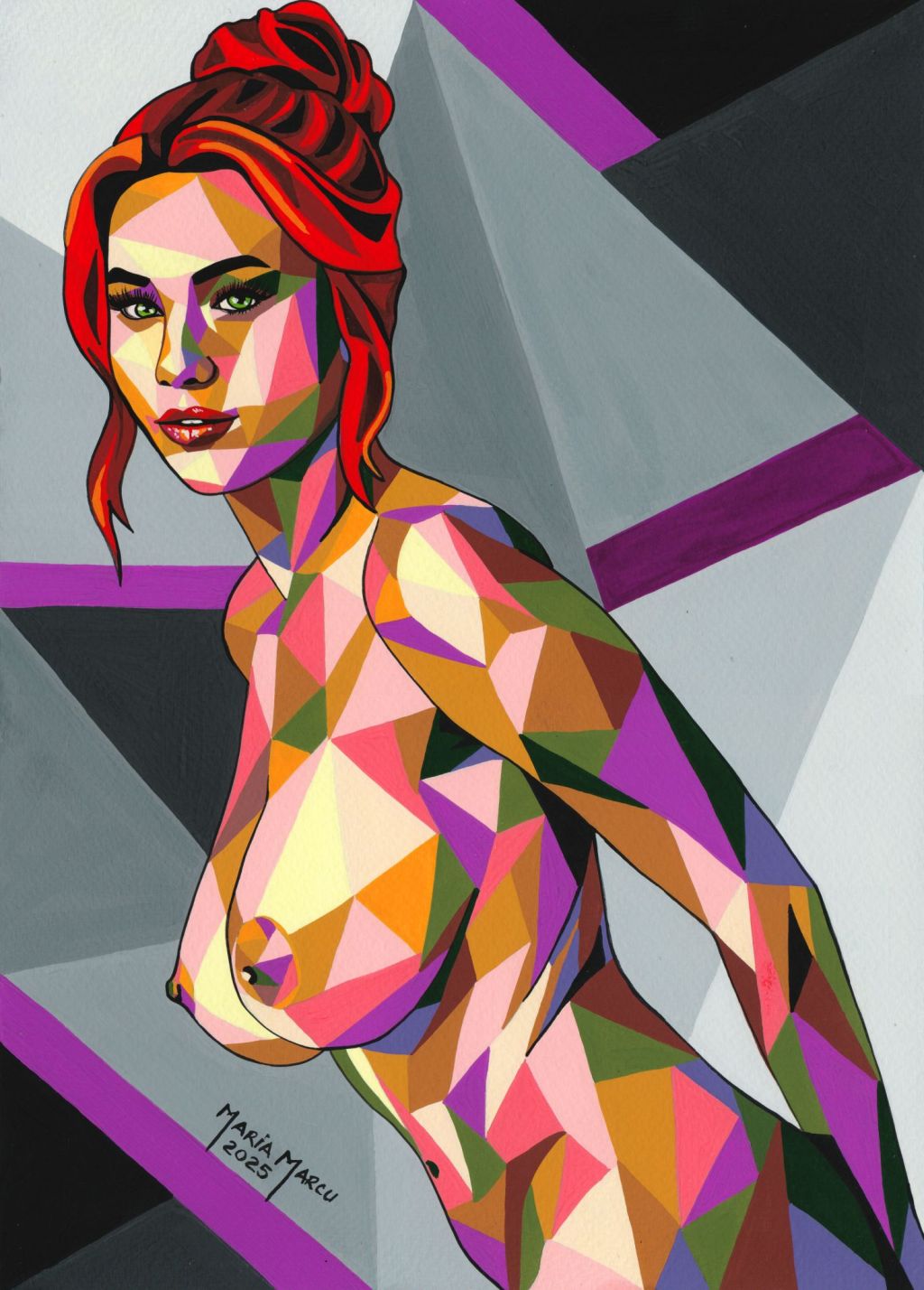 ESCAPE FROM LABYRINTH – ORIGINAL EROTIC POP ART, WPAP GEOMETRIC ART, CUBIST&nbsp;EROTICA