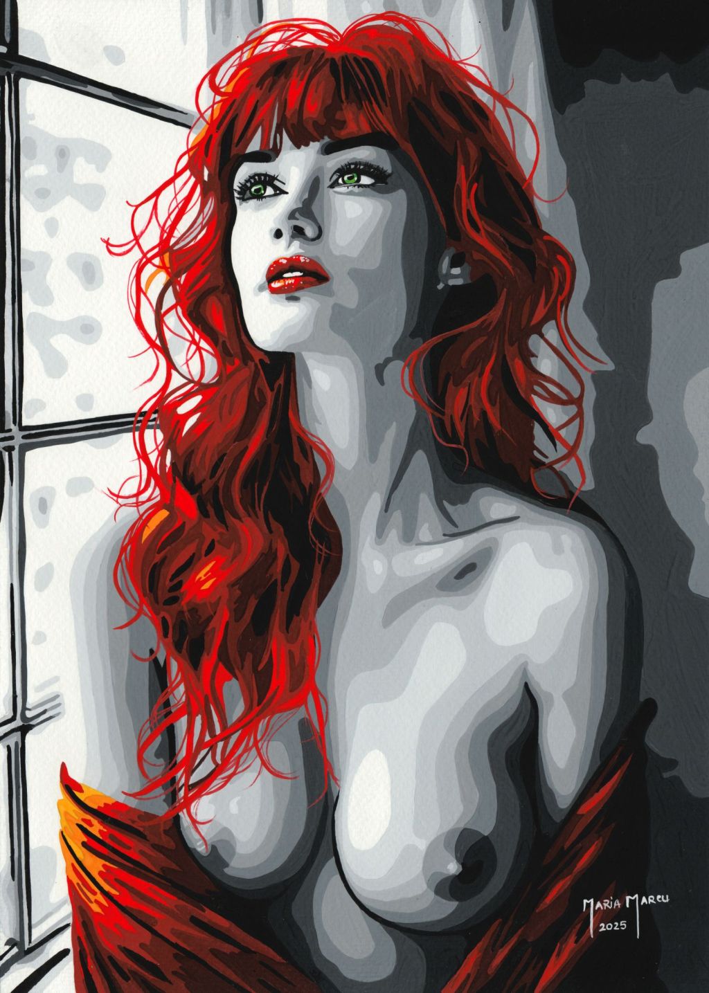 NOVEMBER RAIN – ORIGINAL EROTIC POP ART, SAD ROMANCE, REDHEAD&nbsp;EROTICA